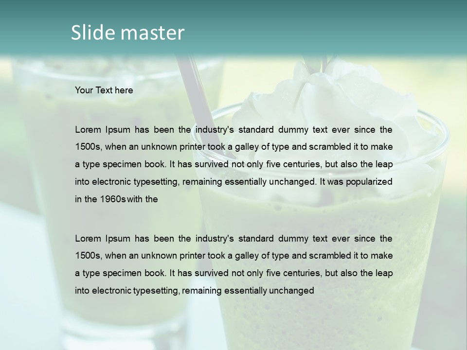 Two Glasses Of Green Smoothie With Whipped Cream On Top PowerPoint Template