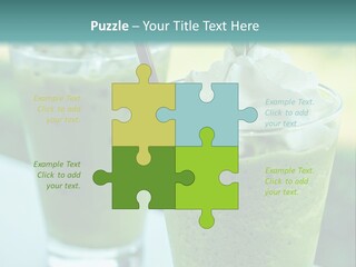 Two Glasses Of Green Smoothie With Whipped Cream On Top PowerPoint Template