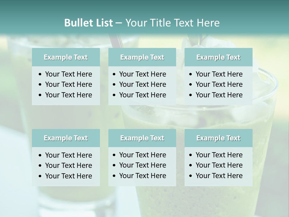 Two Glasses Of Green Smoothie With Whipped Cream On Top PowerPoint Template