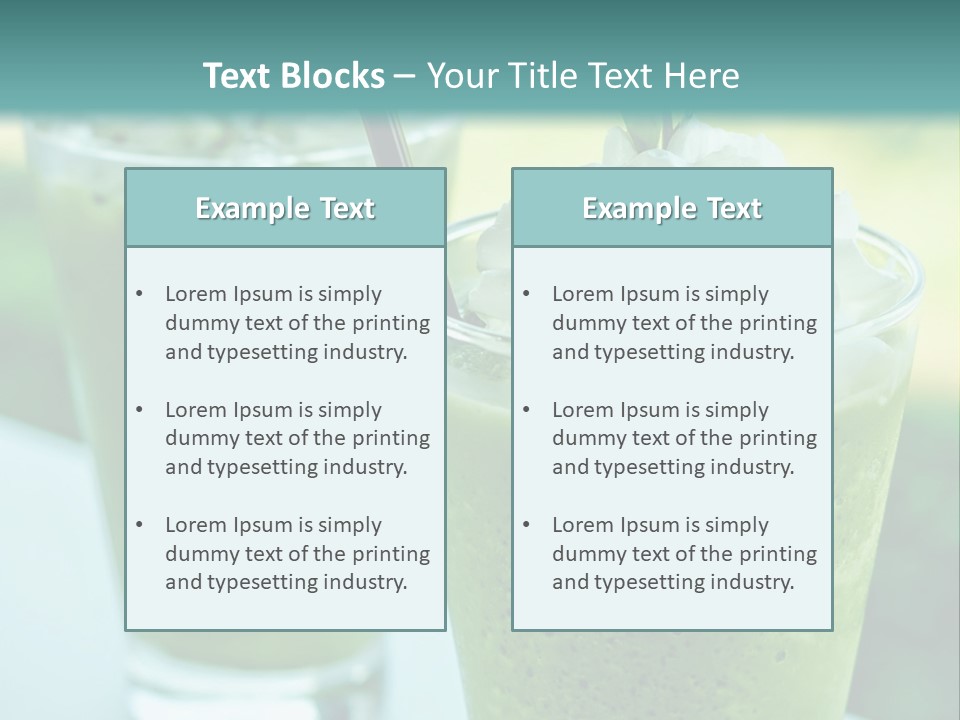 Two Glasses Of Green Smoothie With Whipped Cream On Top PowerPoint Template
