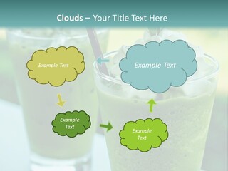 Two Glasses Of Green Smoothie With Whipped Cream On Top PowerPoint Template