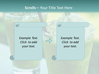 Two Glasses Of Green Smoothie With Whipped Cream On Top PowerPoint Template