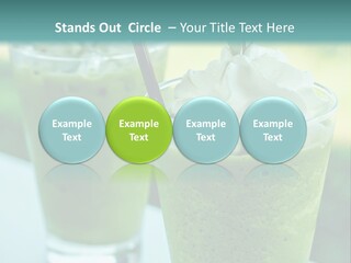 Two Glasses Of Green Smoothie With Whipped Cream On Top PowerPoint Template