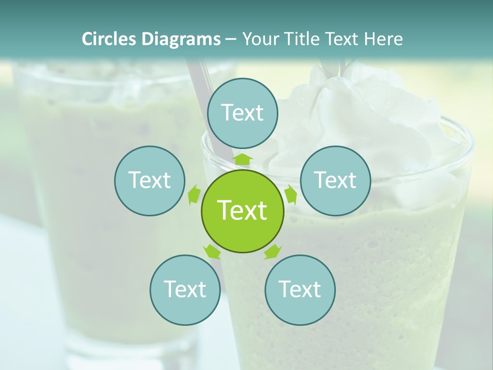 Two Glasses Of Green Smoothie With Whipped Cream On Top PowerPoint Template