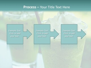 Two Glasses Of Green Smoothie With Whipped Cream On Top PowerPoint Template