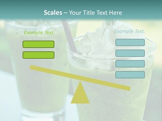 Two Glasses Of Green Smoothie With Whipped Cream On Top PowerPoint Template
