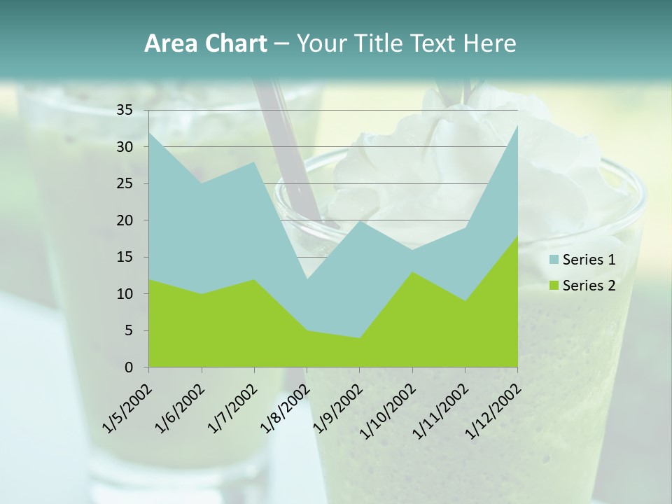 Two Glasses Of Green Smoothie With Whipped Cream On Top PowerPoint Template