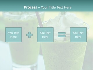 Two Glasses Of Green Smoothie With Whipped Cream On Top PowerPoint Template