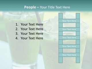 Two Glasses Of Green Smoothie With Whipped Cream On Top PowerPoint Template
