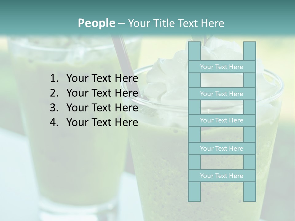Two Glasses Of Green Smoothie With Whipped Cream On Top PowerPoint Template