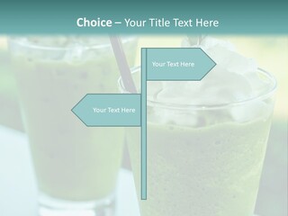 Two Glasses Of Green Smoothie With Whipped Cream On Top PowerPoint Template