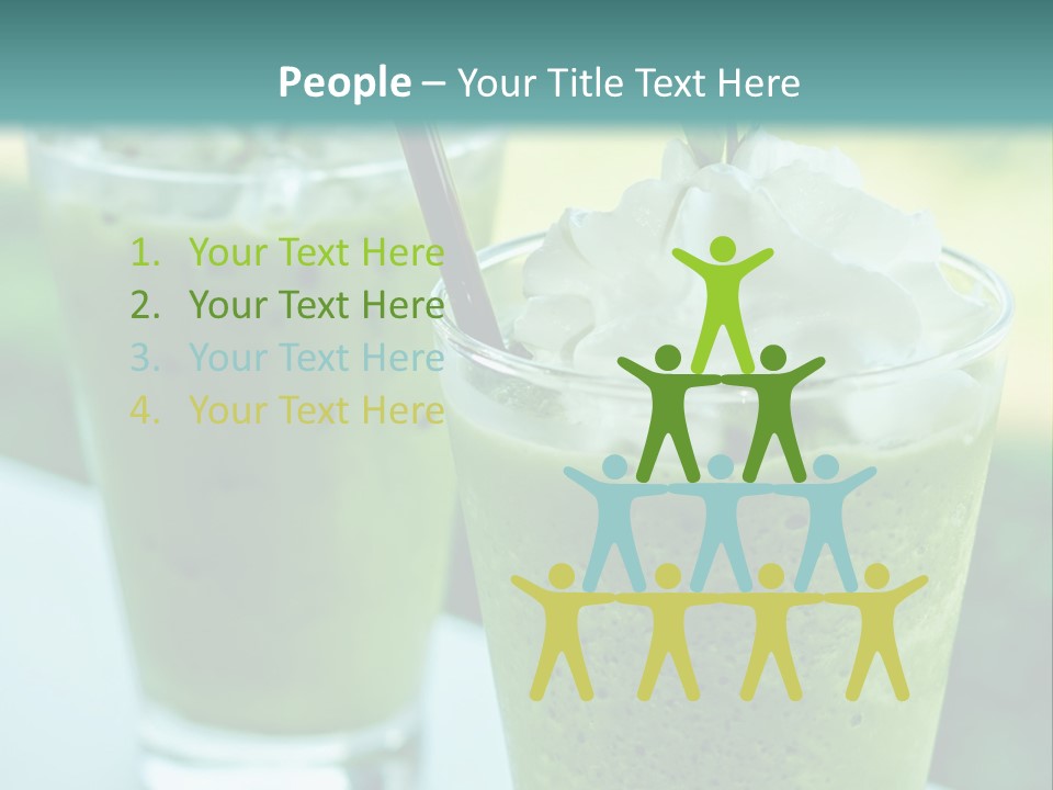 Two Glasses Of Green Smoothie With Whipped Cream On Top PowerPoint Template