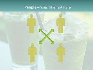 Two Glasses Of Green Smoothie With Whipped Cream On Top PowerPoint Template