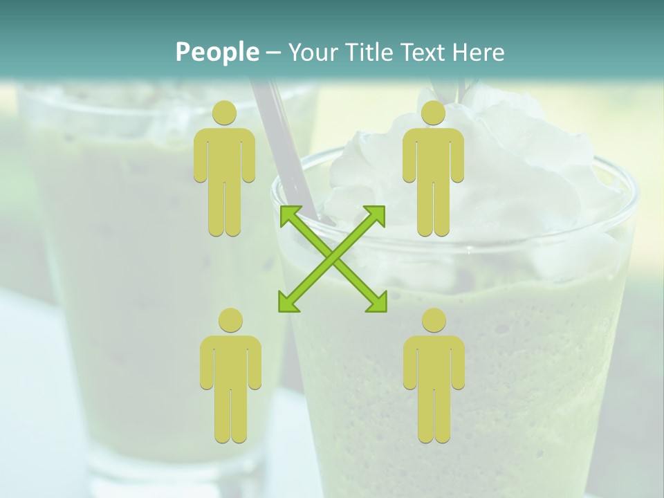 Two Glasses Of Green Smoothie With Whipped Cream On Top PowerPoint Template