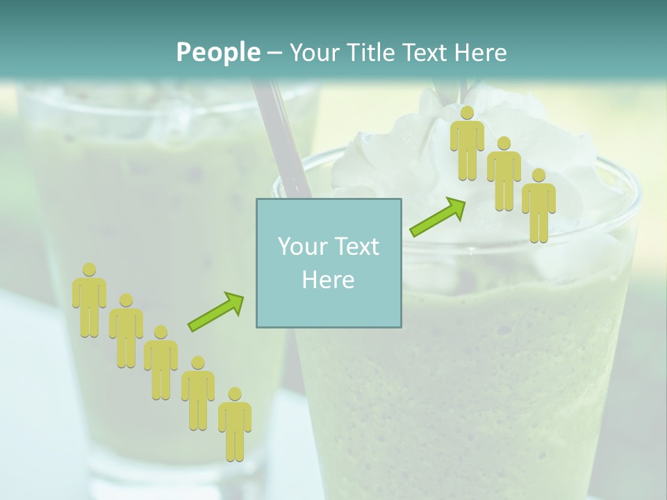 Two Glasses Of Green Smoothie With Whipped Cream On Top PowerPoint Template