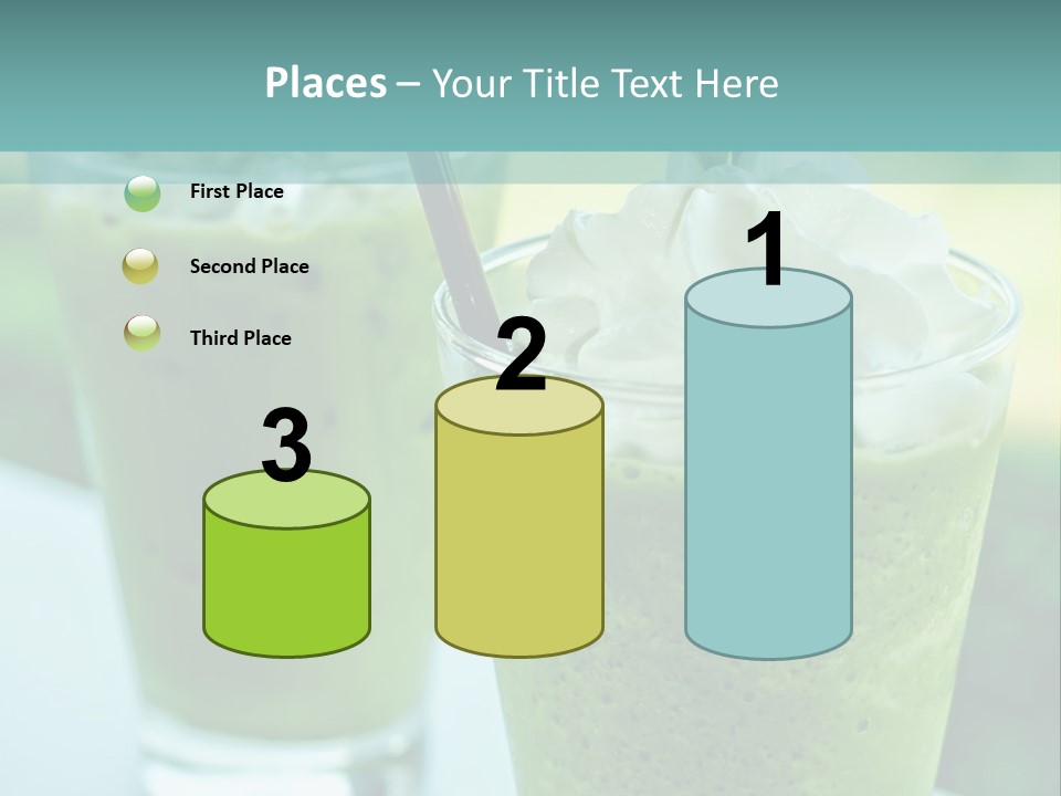 Two Glasses Of Green Smoothie With Whipped Cream On Top PowerPoint Template