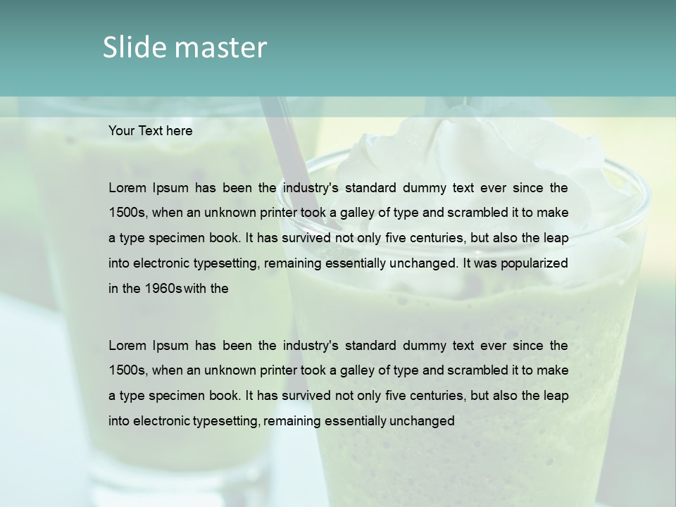 Two Glasses Of Green Smoothie With Whipped Cream On Top PowerPoint Template