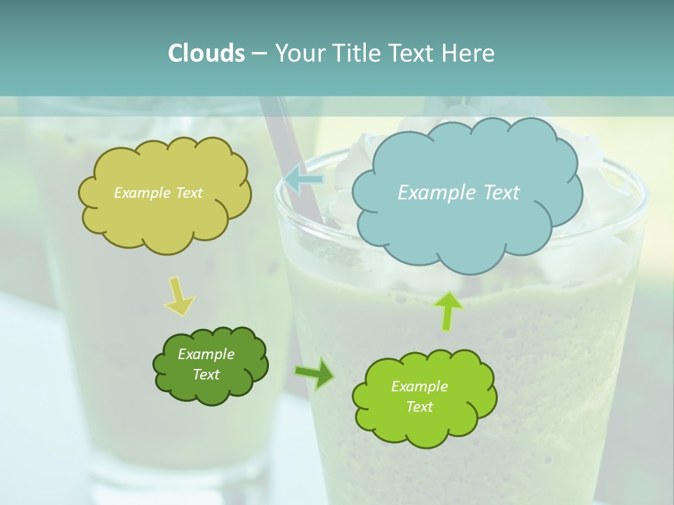 Two Glasses Of Green Smoothie With Whipped Cream On Top PowerPoint Template