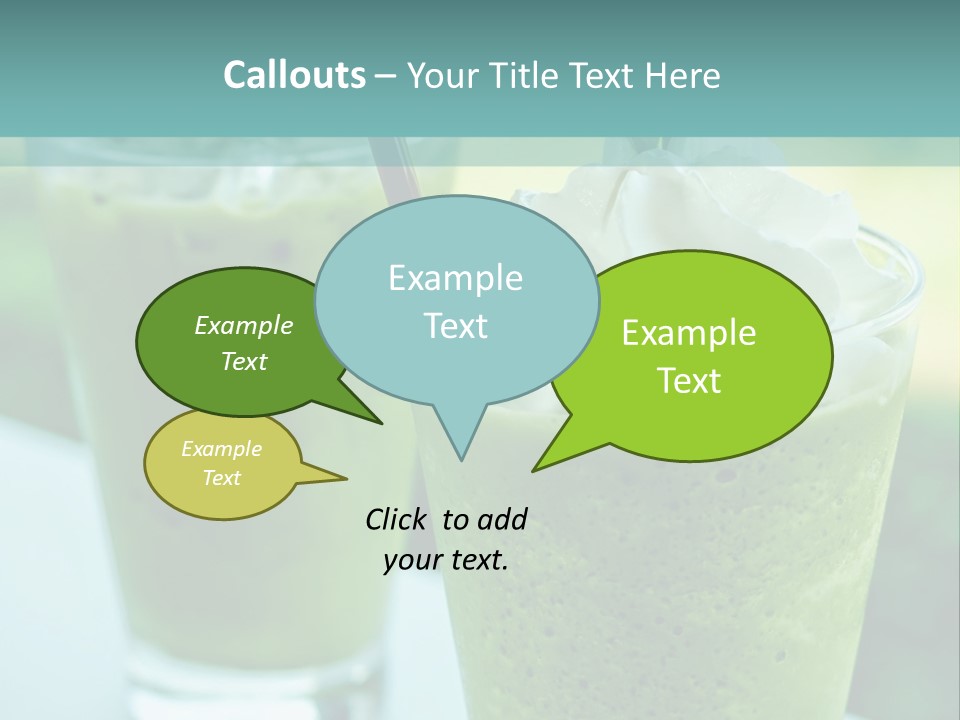 Two Glasses Of Green Smoothie With Whipped Cream On Top PowerPoint Template