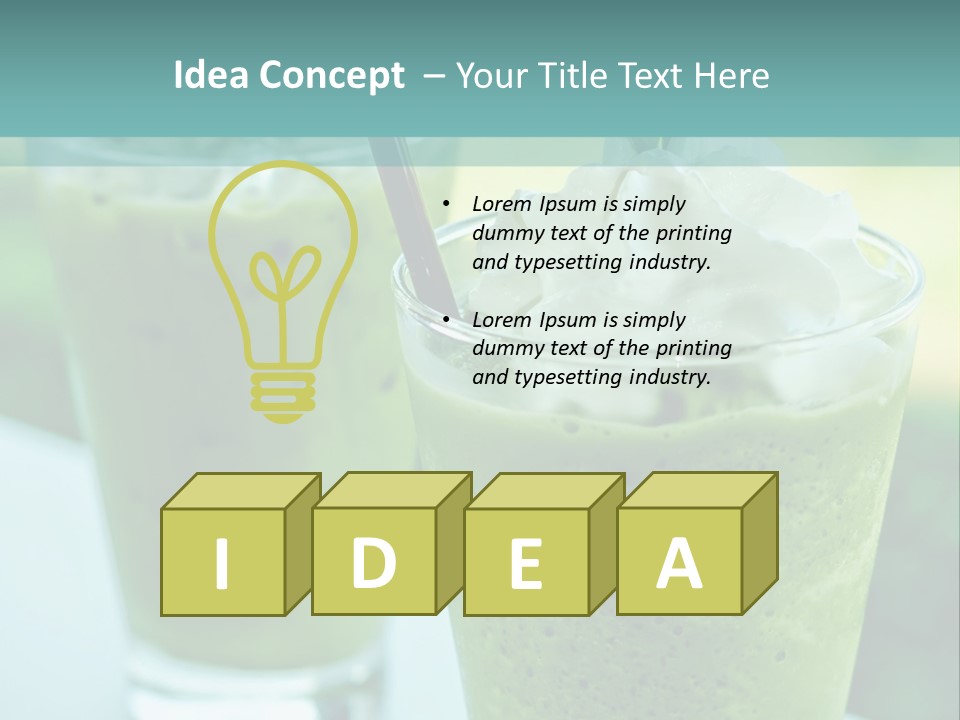 Two Glasses Of Green Smoothie With Whipped Cream On Top PowerPoint Template