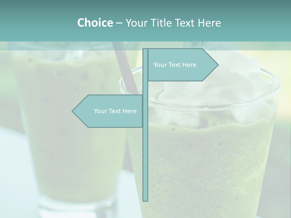 Two Glasses Of Green Smoothie With Whipped Cream On Top PowerPoint Template