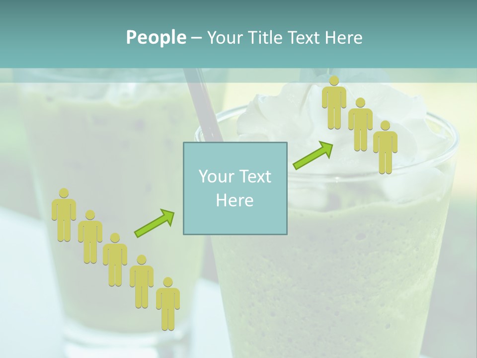 Two Glasses Of Green Smoothie With Whipped Cream On Top PowerPoint Template