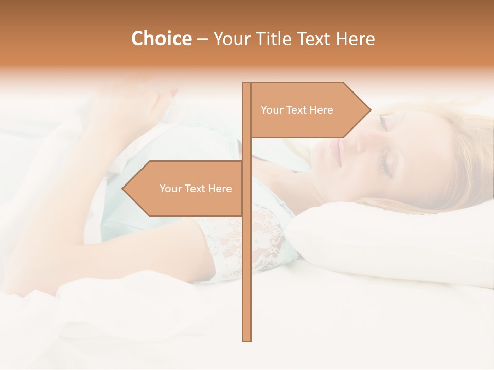 A Beautiful Blonde Woman Laying In Bed With Her Eyes Closed PowerPoint Template