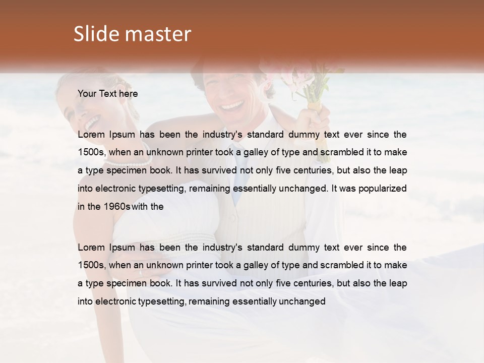 A Man And Woman On The Beach Holding A Bouquet Of Flowers PowerPoint Template