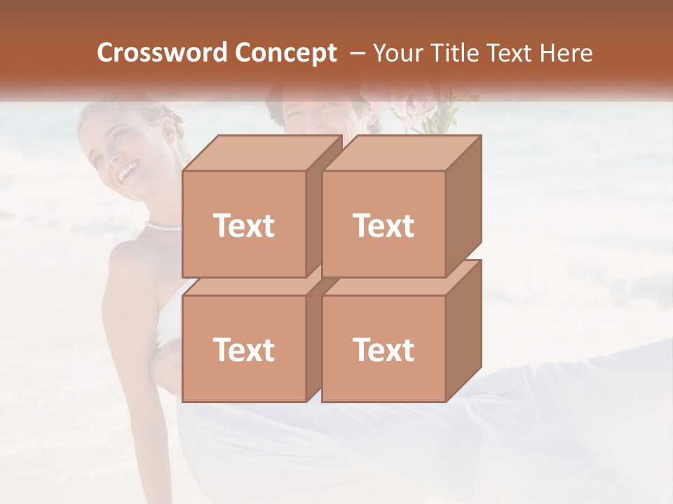 A Man And Woman On The Beach Holding A Bouquet Of Flowers PowerPoint Template