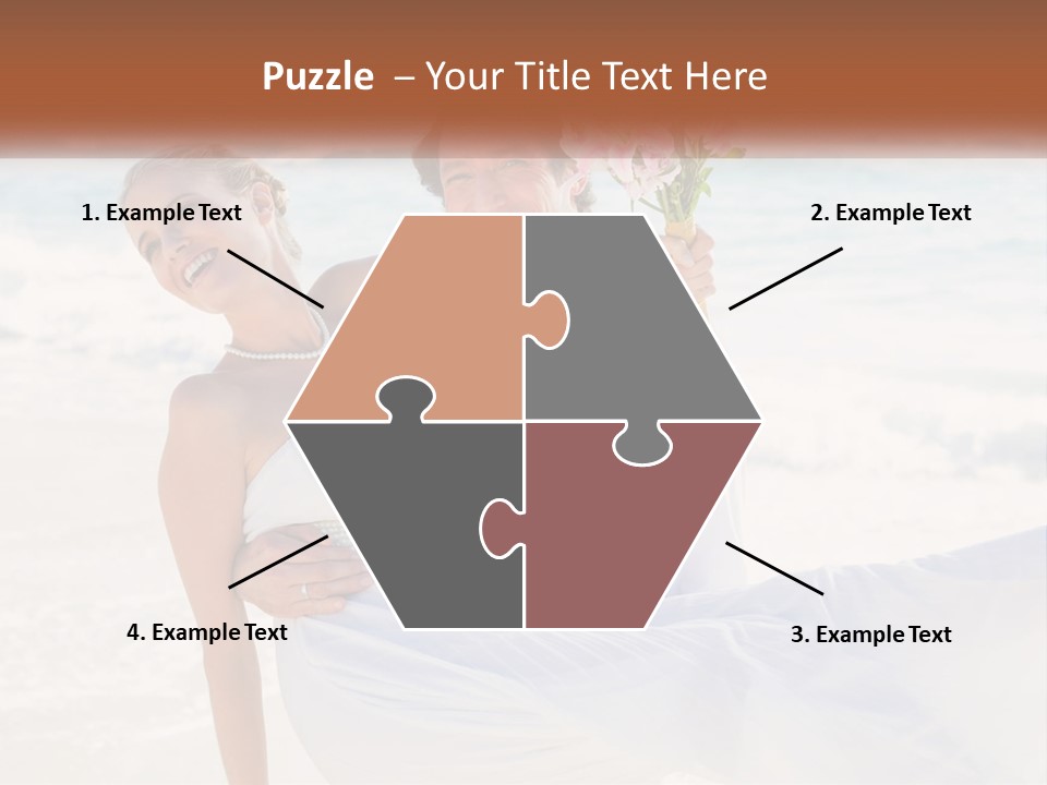 A Man And Woman On The Beach Holding A Bouquet Of Flowers PowerPoint Template