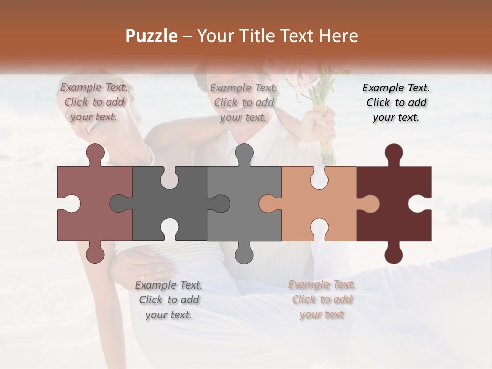 A Man And Woman On The Beach Holding A Bouquet Of Flowers PowerPoint Template