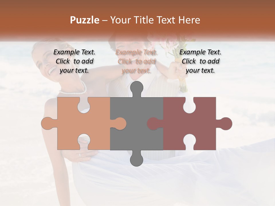 A Man And Woman On The Beach Holding A Bouquet Of Flowers PowerPoint Template