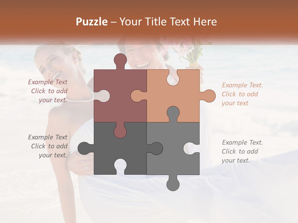 A Man And Woman On The Beach Holding A Bouquet Of Flowers PowerPoint Template