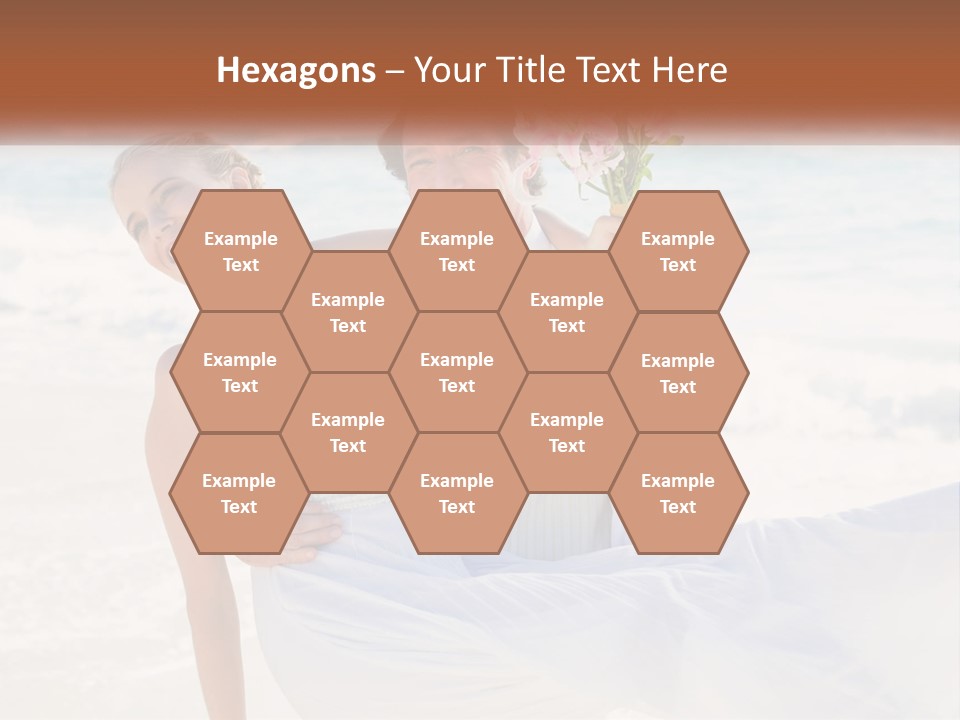 A Man And Woman On The Beach Holding A Bouquet Of Flowers PowerPoint Template