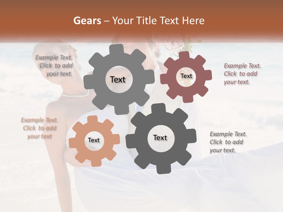 A Man And Woman On The Beach Holding A Bouquet Of Flowers PowerPoint Template