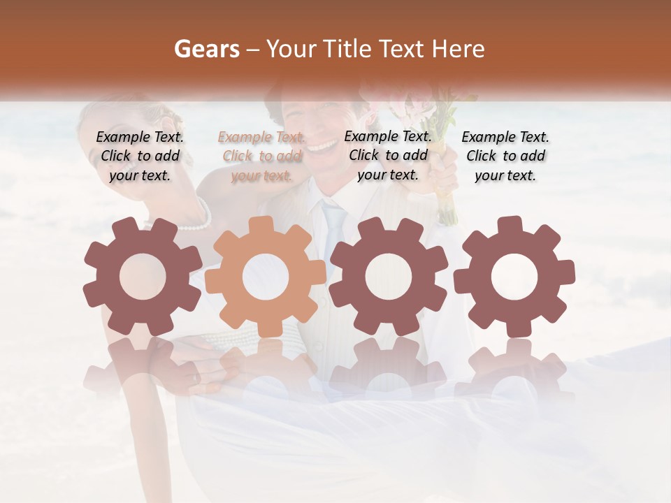 A Man And Woman On The Beach Holding A Bouquet Of Flowers PowerPoint Template