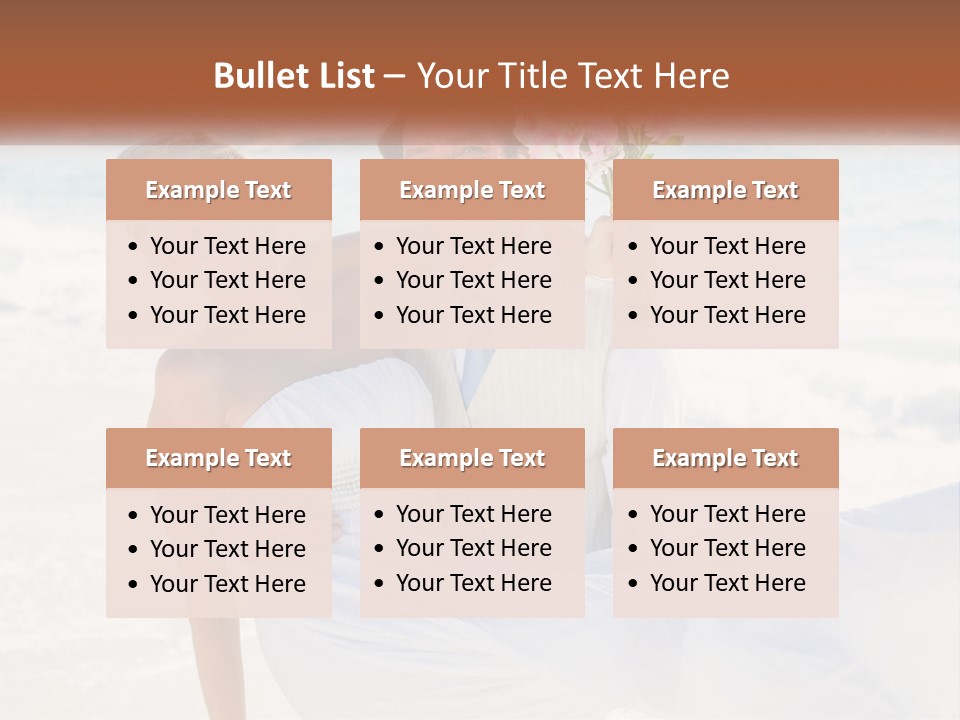 A Man And Woman On The Beach Holding A Bouquet Of Flowers PowerPoint Template