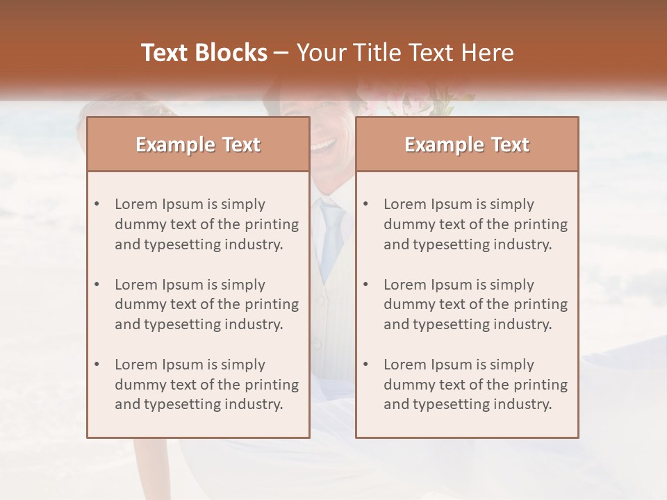 A Man And Woman On The Beach Holding A Bouquet Of Flowers PowerPoint Template