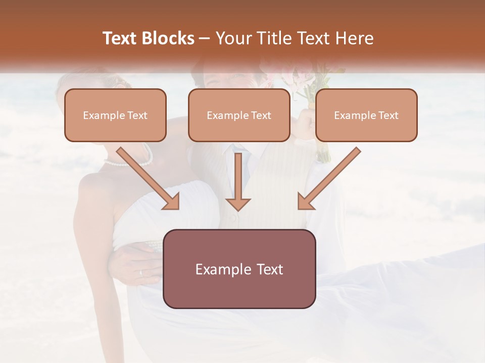 A Man And Woman On The Beach Holding A Bouquet Of Flowers PowerPoint Template