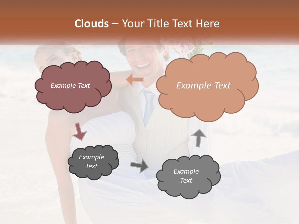 A Man And Woman On The Beach Holding A Bouquet Of Flowers PowerPoint Template