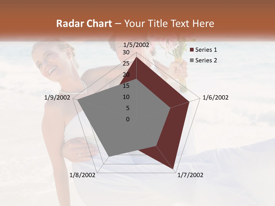 A Man And Woman On The Beach Holding A Bouquet Of Flowers PowerPoint Template