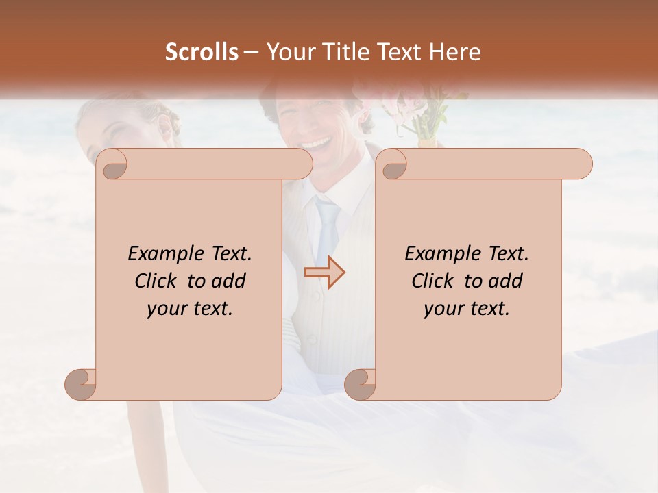 A Man And Woman On The Beach Holding A Bouquet Of Flowers PowerPoint Template