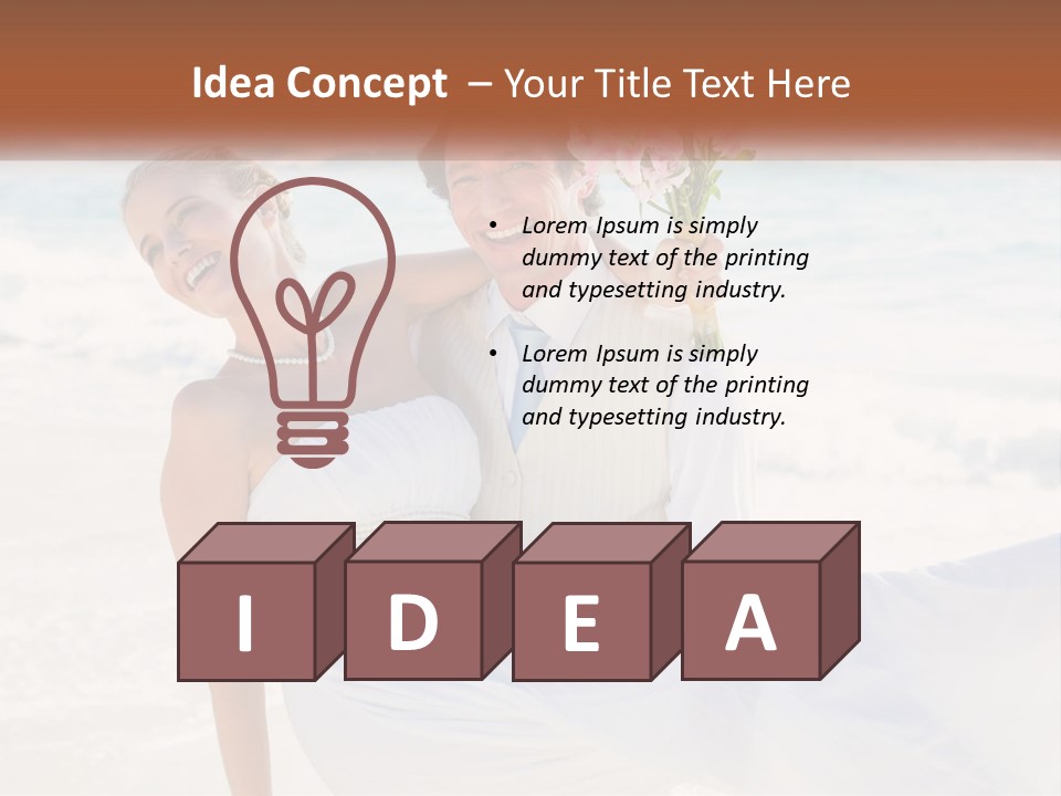 A Man And Woman On The Beach Holding A Bouquet Of Flowers PowerPoint Template