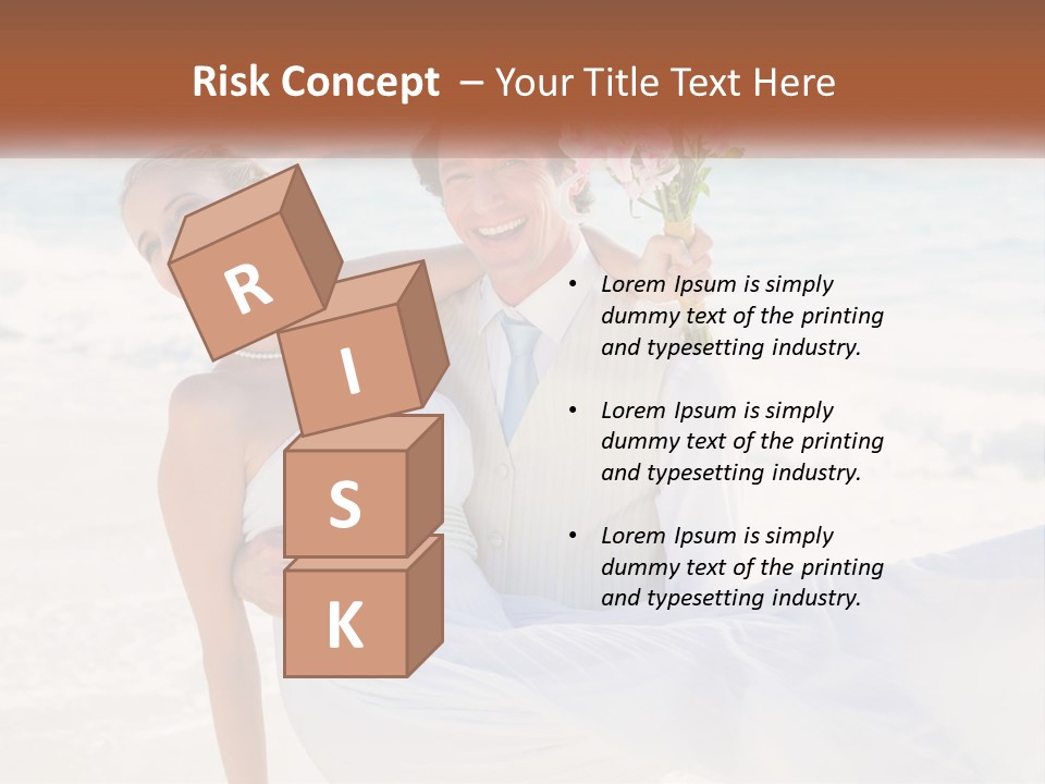 A Man And Woman On The Beach Holding A Bouquet Of Flowers PowerPoint Template