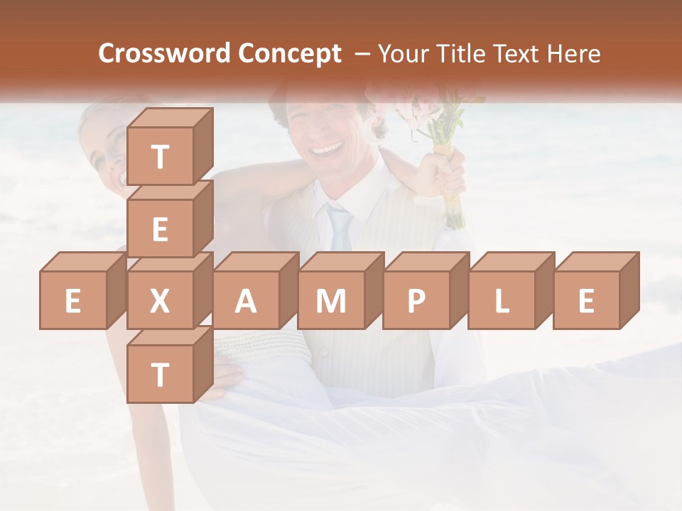 A Man And Woman On The Beach Holding A Bouquet Of Flowers PowerPoint Template