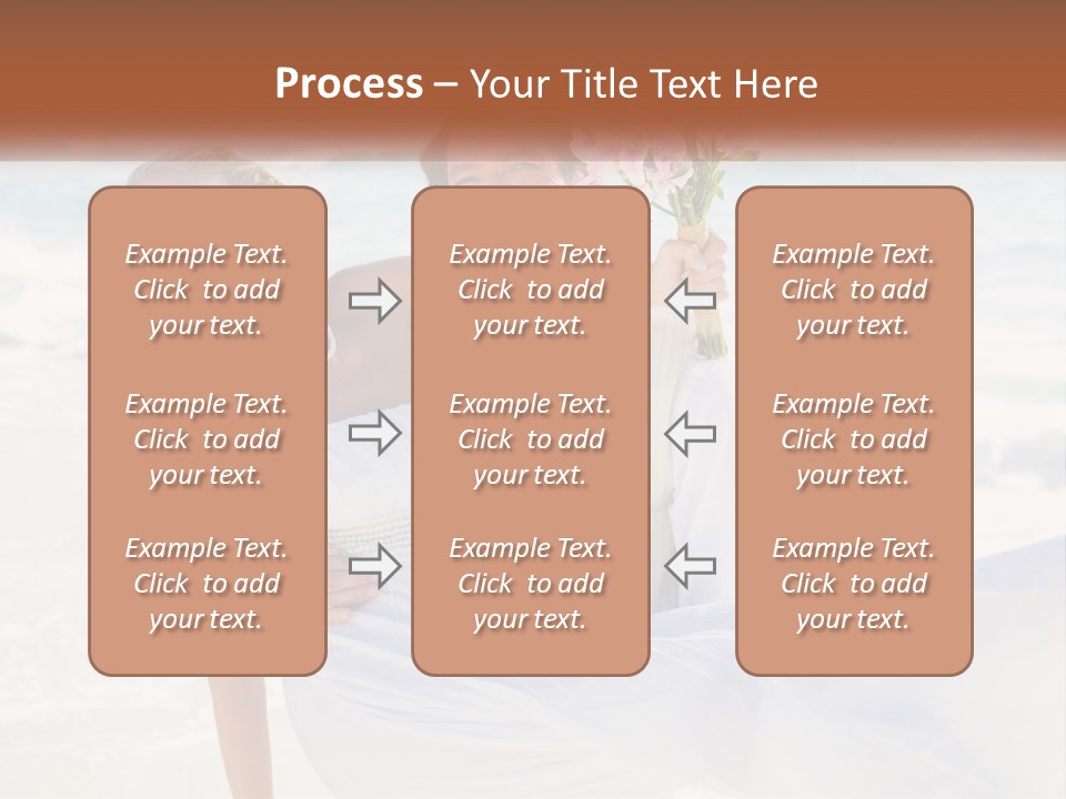 A Man And Woman On The Beach Holding A Bouquet Of Flowers PowerPoint Template