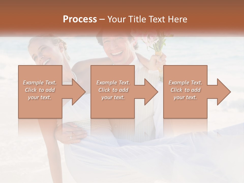 A Man And Woman On The Beach Holding A Bouquet Of Flowers PowerPoint Template