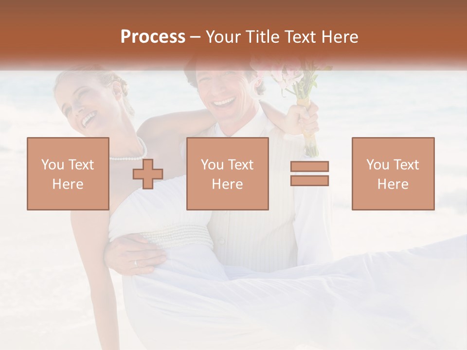 A Man And Woman On The Beach Holding A Bouquet Of Flowers PowerPoint Template