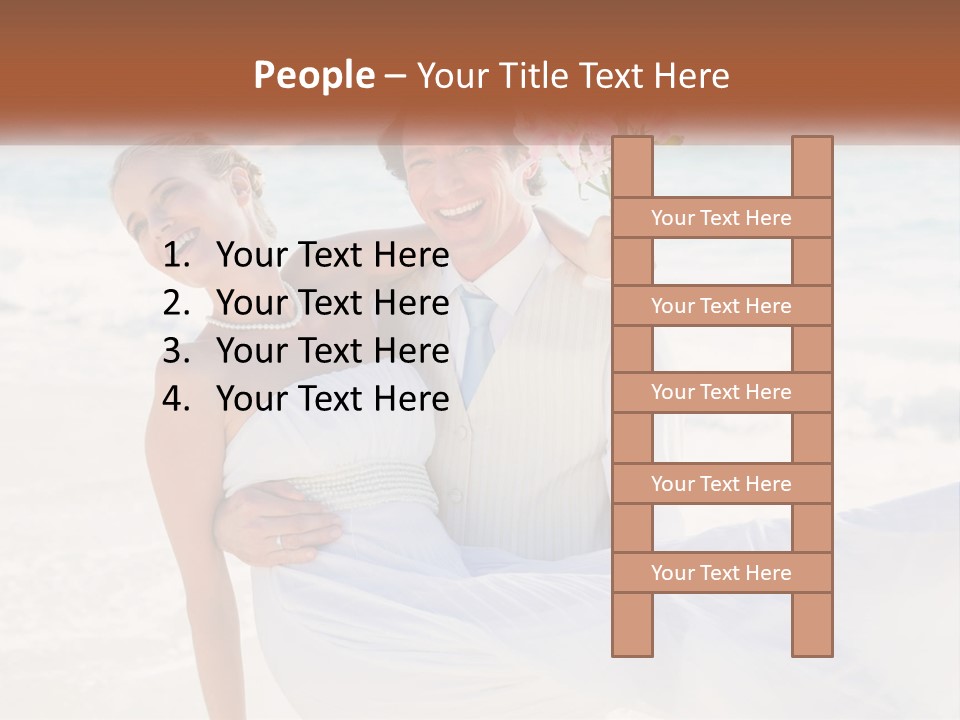 A Man And Woman On The Beach Holding A Bouquet Of Flowers PowerPoint Template