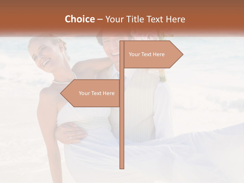 A Man And Woman On The Beach Holding A Bouquet Of Flowers PowerPoint Template